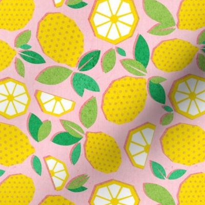 Small scale // Paper cut geo lemons // pink background yellow geometric citrus fruits