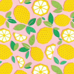 Small scale // Paper cut geo lemons // pink background yellow geometric citrus fruits