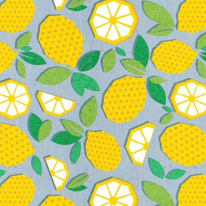 Small scale // Paper cut geo lemons // blue background yellow geometric citrus fruits