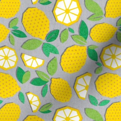 Small scale // Paper cut geo lemons // grey background yellow geometric citrus fruits