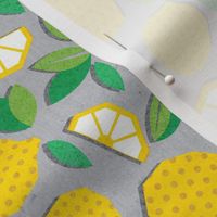 Small scale // Paper cut geo lemons // grey background yellow geometric citrus fruits