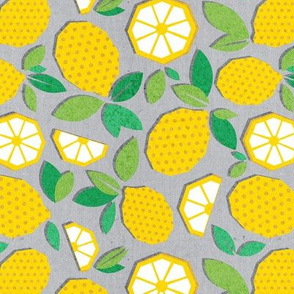 Small scale // Paper cut geo lemons // grey background yellow geometric citrus fruits