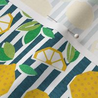 Small scale // Paper cut geo lemons // white and teal stripes on background yellow geometric citrus fruits
