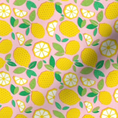 Tiny scale // Paper cut geo lemons // pink background yellow geometric citrus fruits