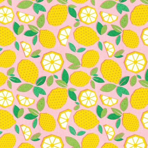 Tiny scale // Paper cut geo lemons // pink background yellow geometric citrus fruits