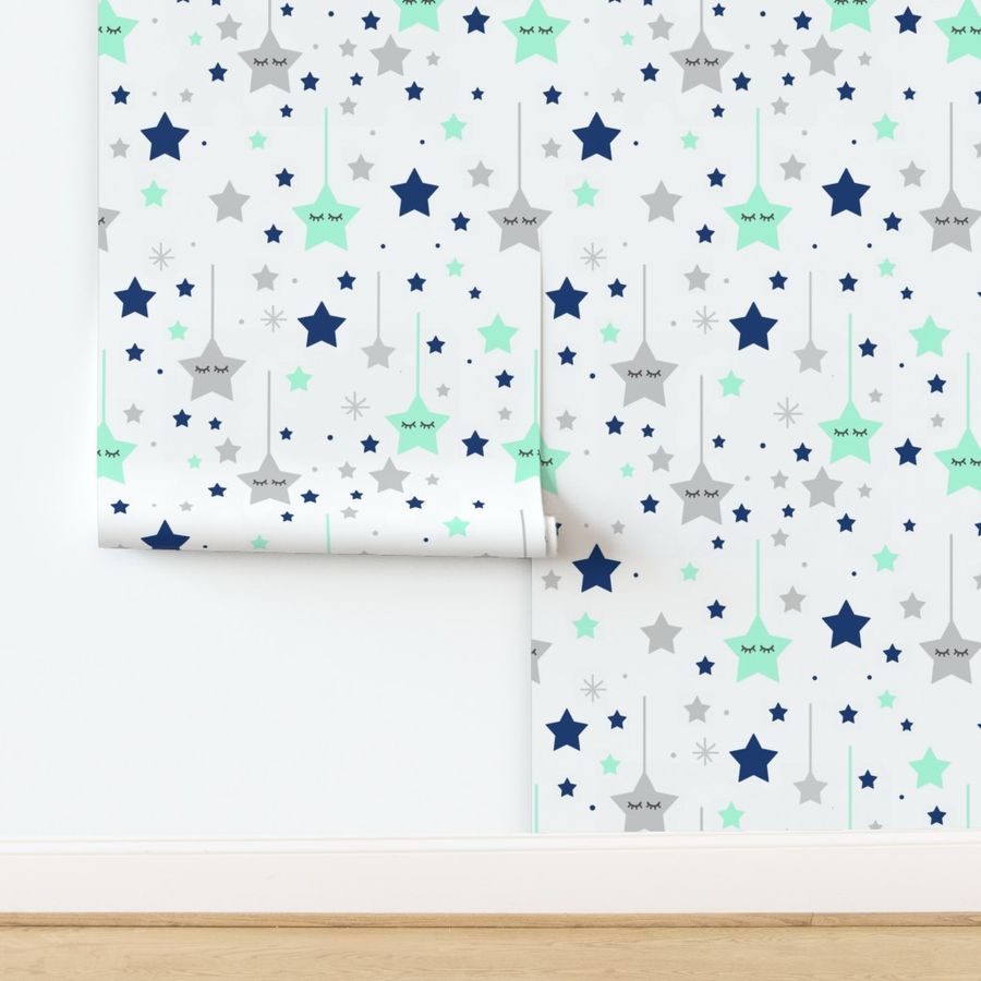 Navy Blue Mint Green Star Baby Nursery