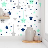 Navy Blue Mint Green Star Baby Nursery