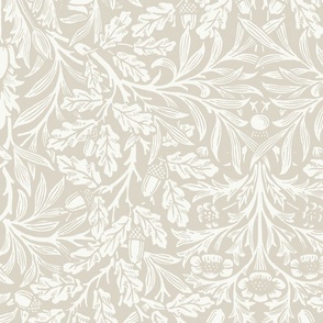 Cool White Acorn Damask