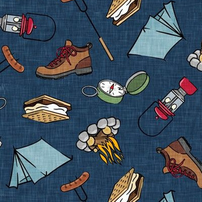Let's go camping - camping outdoors themed - tent, smores, lantern, hiking boot, summer nights - dark blue - LAD20