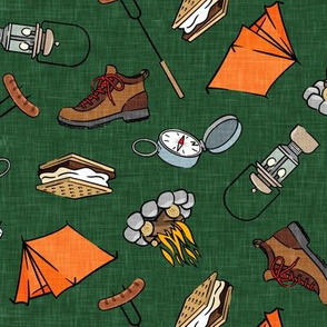 Let's go camping - camping outdoors themed - tent, smores, lantern, hiking boot, summer nights - green - LAD20