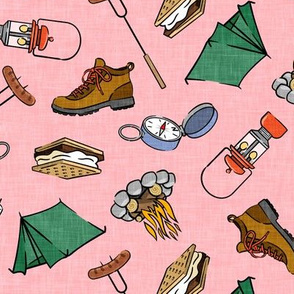 Let's go camping - camping outdoors themed - tent, smores, lantern, hiking boot, summer nights - pink - LAD20