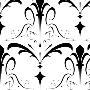 cat damask in black and white