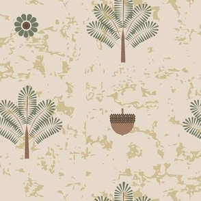 dates palms and acorns in beige and sage green