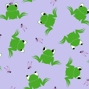 frogs and flies on purple