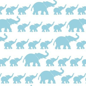 marching elephant mama and babies in blue