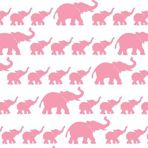marching elephant mama and babies in pink