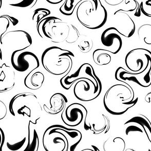 black swirls on white