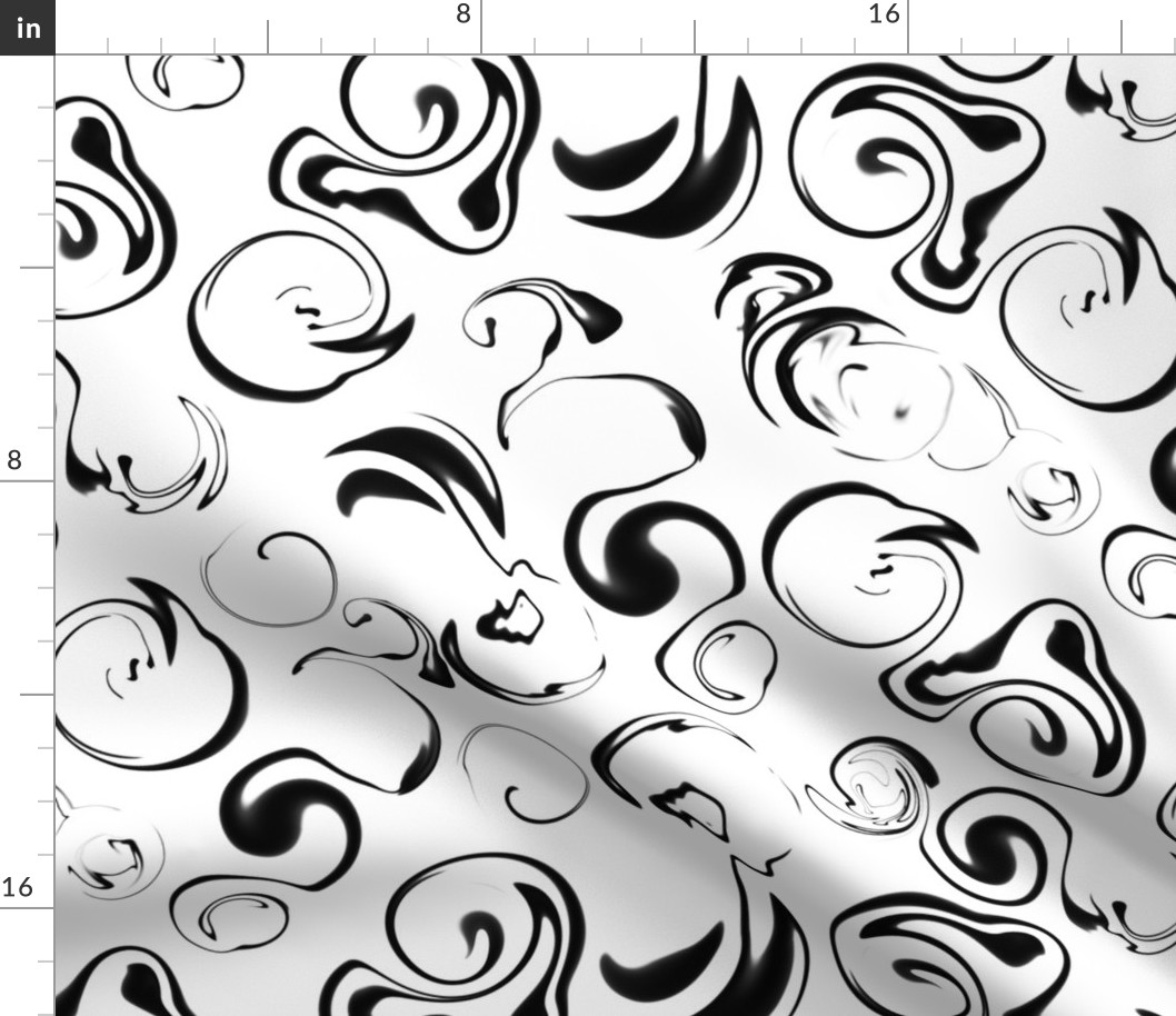 black swirls on white