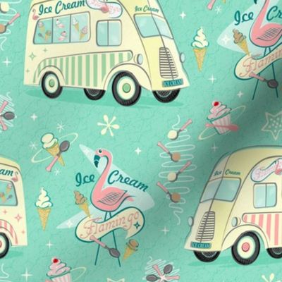 Vintage Ice Cream Vans and Flamingo Signs