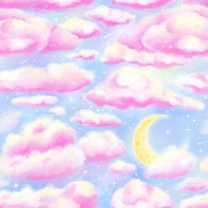 Pink Clouds and the Crescent Moon