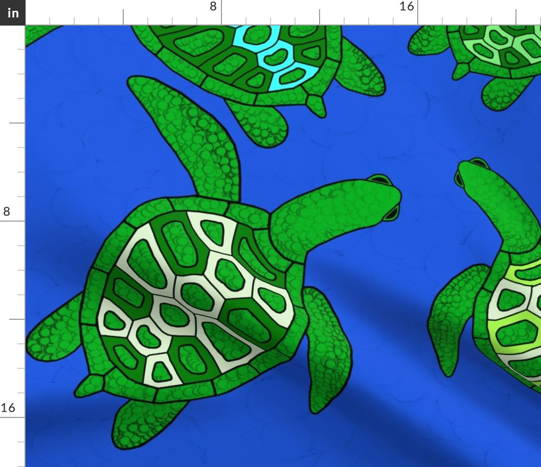 Turtles in deep blue water