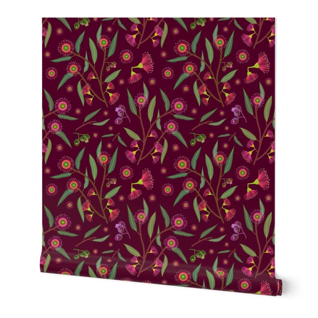 Eucalyptus Blossom - maroon red, medium 