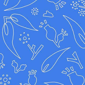 Line Art Australian Gumnut and Blossoms in bright blue