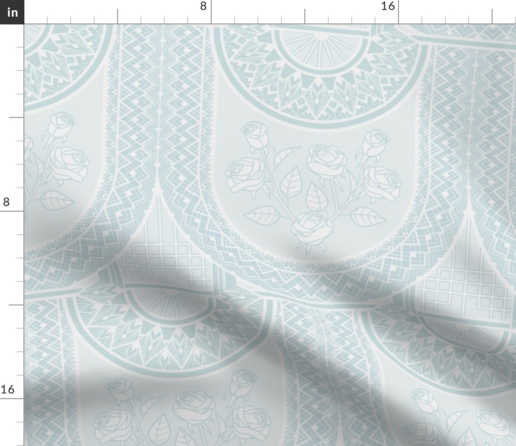 Roses On Lace L Light Seafoam