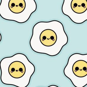 Large Kawaii Eggs Pattern on Light Cyan