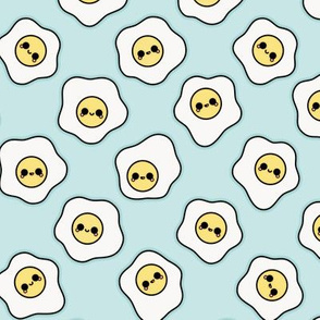 Kawaii Eggs Pattern on Light Cyan