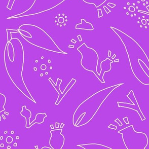 Line Art Australian Gumnut and Blossoms in bright purple