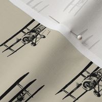 Antique Triplane Airplane Vintage Aviation Pattern in Black with Champagne Gold Background
