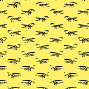 Antique Triplane Airplane Vintage Aviation Pattern in Black with Soft Yellow Background