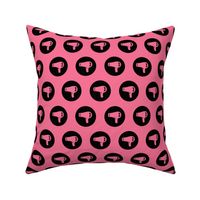 Blow Dryer Icon Circles Salon & Barbershop Pattern in Black with Coral Pink Background