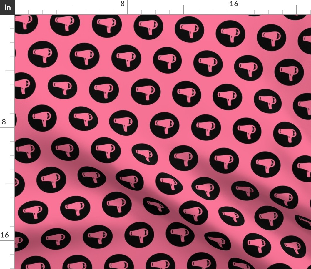 Blow Dryer Icon Circles Salon & Barbershop Pattern in Black with Coral Pink Background