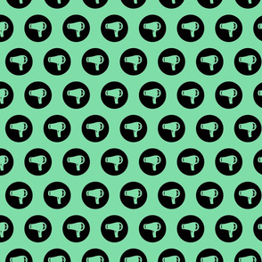 Blow Dryer Icon Circles Salon & Barbershop Pattern in Black with Mint Green Background
