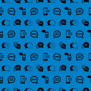 Fun Cell Phone Text Messaging Pattern in Black with Blue Background