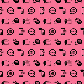 Fun Cell Phone Text Messaging Pattern in Black with Coral Pink Background