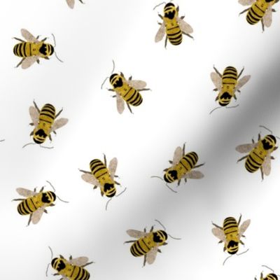 Honey Bees everywhere - Textured Illustration / Painting on white background