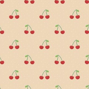 Tiny small scale summer fruit fresh red cherries beige pink