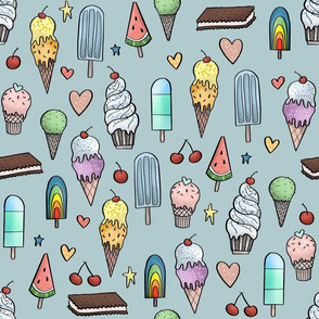 Ice Cream Treats - on Light Grey-Blue Background