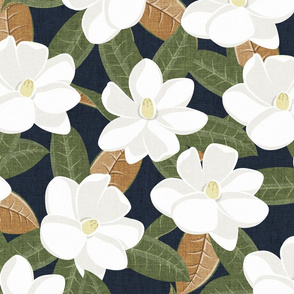 (jumbo scale) magnolia flowers - southern floral - navy - LAD20