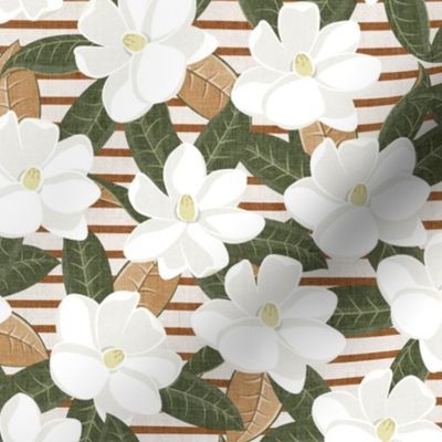 magnolia flowers - southern floral - rust stripes  - LAD20