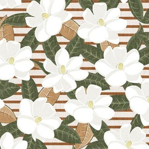 magnolia flowers - southern floral - rust stripes  - LAD20