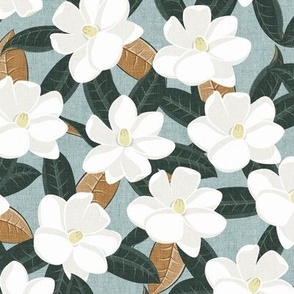 magnolia flowers - southern floral - blue - LAD20