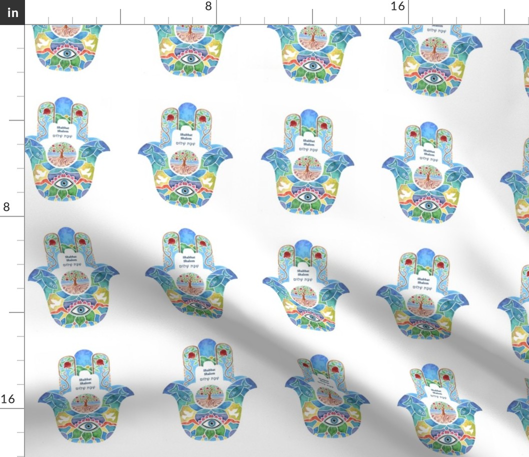 Watercolor Hamsa with Shabbat Shalom Wording