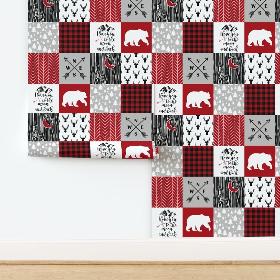 I love you to the moon and back//Red - Wholecloth Cheater Quilt