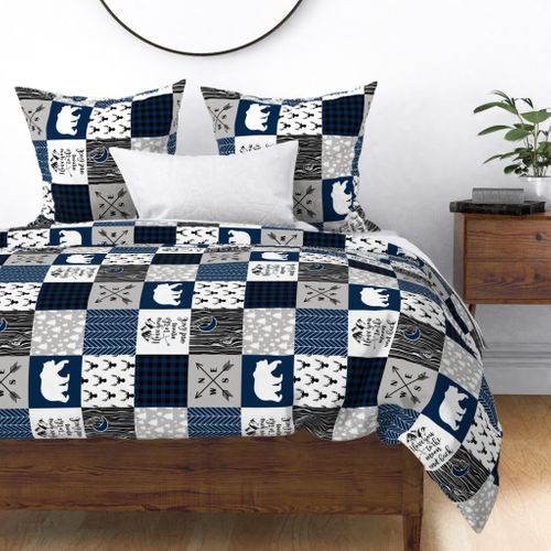 I love you to the moon and back//Navy - Wholecloth Cheater Quilt - Rotated