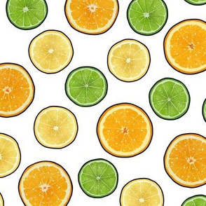 Citrus Fruit Slices on White, Large