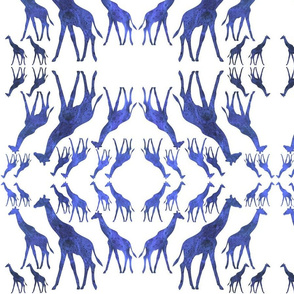 Animal Reflections - giraffes - dusky blue on white, medium 